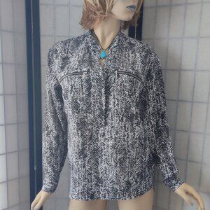 MICHAEL KORS Tunic Top Sz 6 Black White Herringbone Print Casual Dressy V-Neck